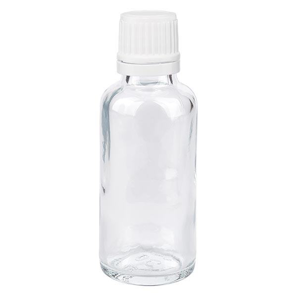 Flacon de pharmacie transparent 30ml bouchon vissable blanc bouchon inviolabilité Flacon de pharmacie transparent 30ml bouchon vissable blanc bouchon inviolabilité