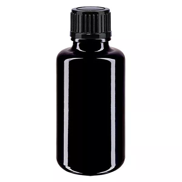 Bouteille de pharmacie viol. 30ml V. goutte. 1mm noir pc Bouteille de pharmacie viol. 30ml V. goutte. 1mm noir pc