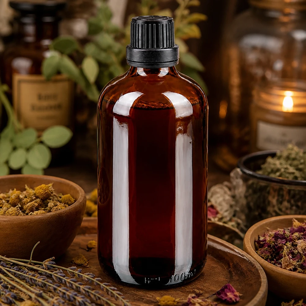 Flacon de pharmacie brun 100ml bouchon d'inviolabilité 2mm noir Flacon compte-gouttes ApoGlas de 100 ml en verre ambré avec insert de 2 mm pour la naturopathie et l'aromathérapie