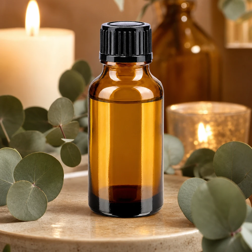 Petit flacon de pharmacie en verre ambré de 20 ml avec bouchon noir à sécurité enfant