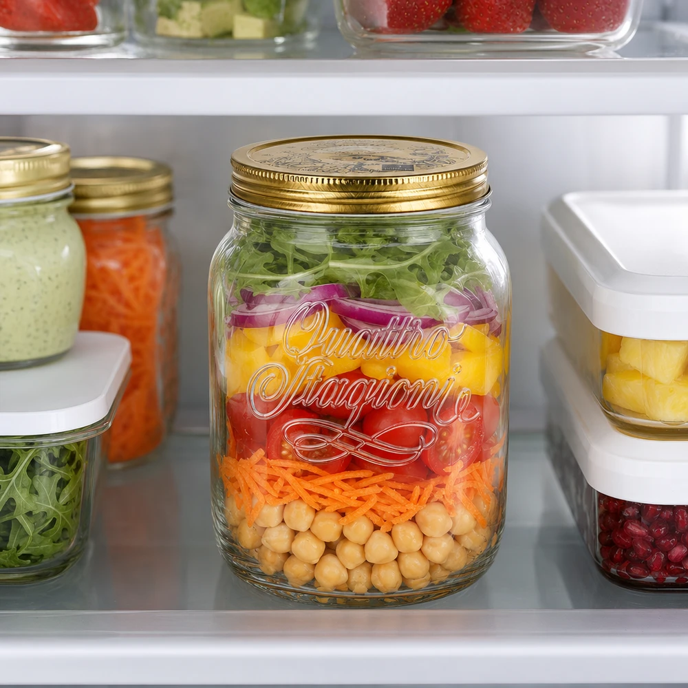 Bocal Quattro Stagioni 2L avec salade en couches dans le réfrigérateur - bocal de stockage Meal Prep parfait pour les salades fraîches