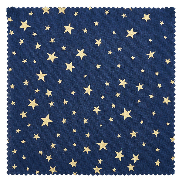 Couvercle en tissu bleu étoiles 150x150mm carré Blaues Stoffdeckchen mit goldenen Sternen verschiedener Größen Detail-Ansicht 15cm quadratisch für Dekoration