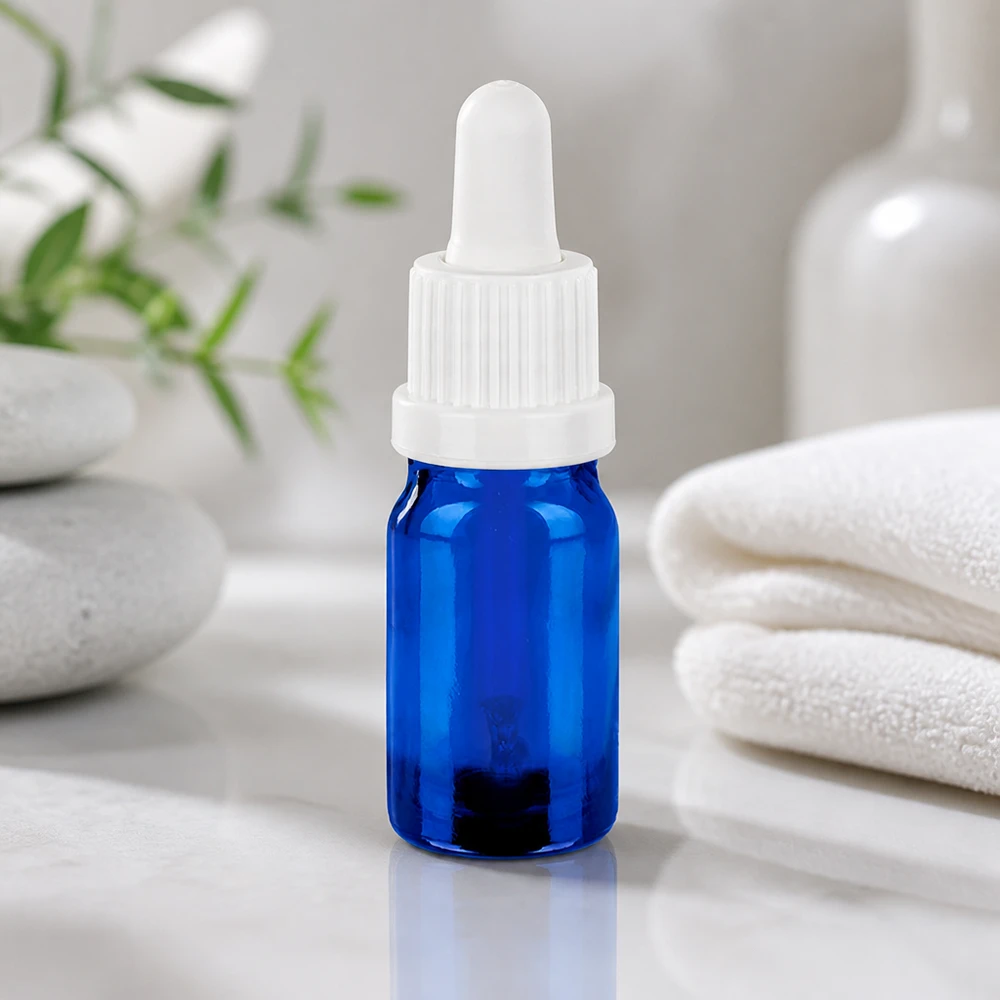 Flacon à pipette 5ml blanc OV BlueLine UT18/5 Flacon pipette 5ml avec bouchon OV blanc en verre bleu robuste pour une protection optimale contre la lumière