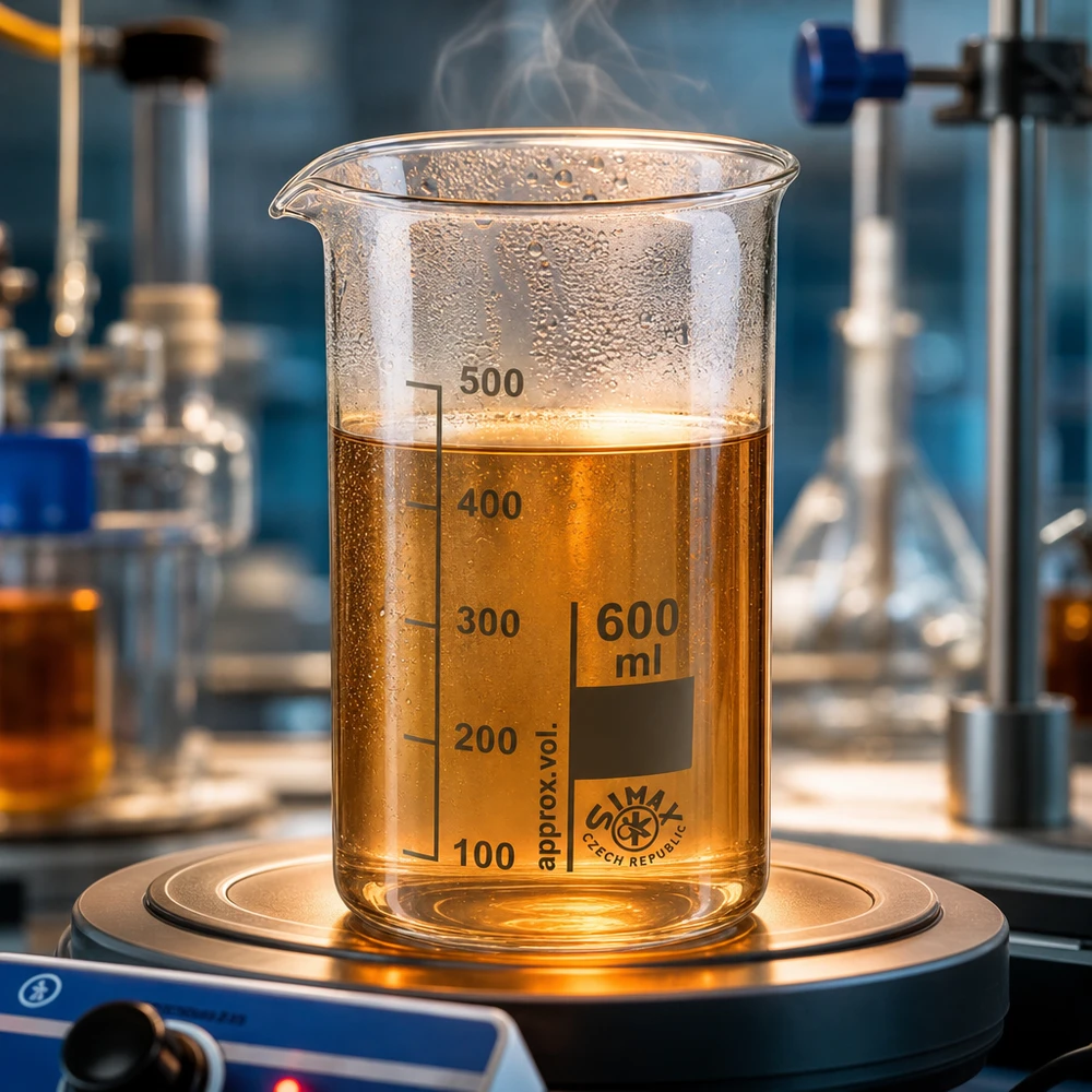 Bécher 600ml en verre borosilicate résistant à la chaleur (forme haute) Bécher de 600 ml, de forme haute, en verre borosilicaté résistant à la chaleur, lors d'un chauffage sur une plaque chauffante de laboratoire