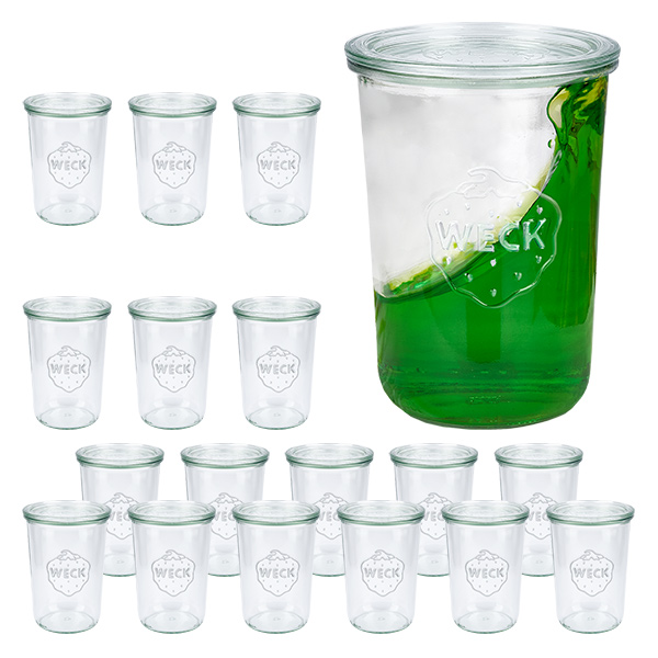 Lot de 18 bocaux Weck 850ml, 3/4L verres à pied avec 18 couvercles en verre