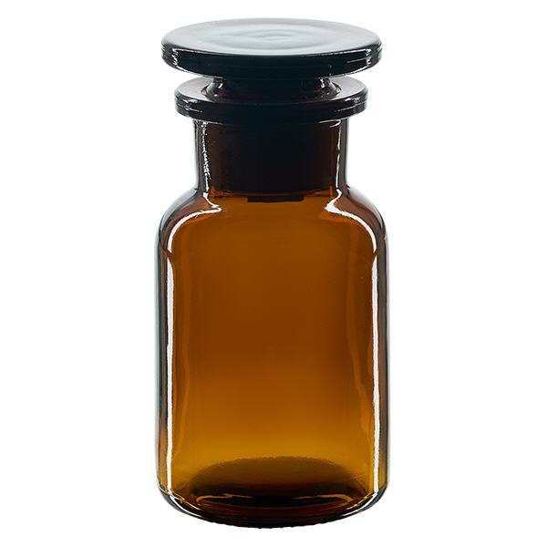 Flacon pharmaceutique 100 ml col large + bouchon verre ambré