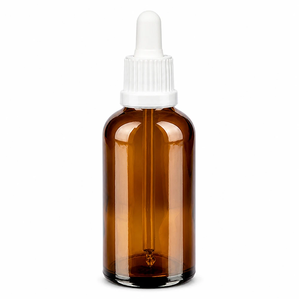 Flacon à pipette 50ml blanc OV BrownLine UT18/50 Flacon à pipette en verre brun de 50 ml avec bouchon blanc pour un dosage précis des liquides