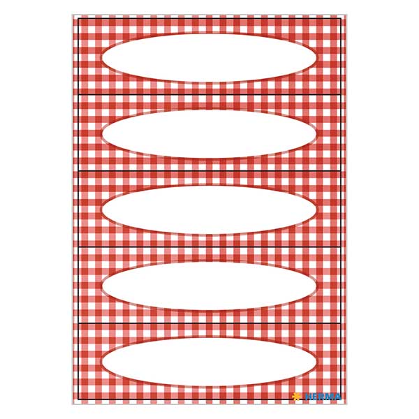 Étiquettes de cuisine rouge à carreaux (20 stickers)