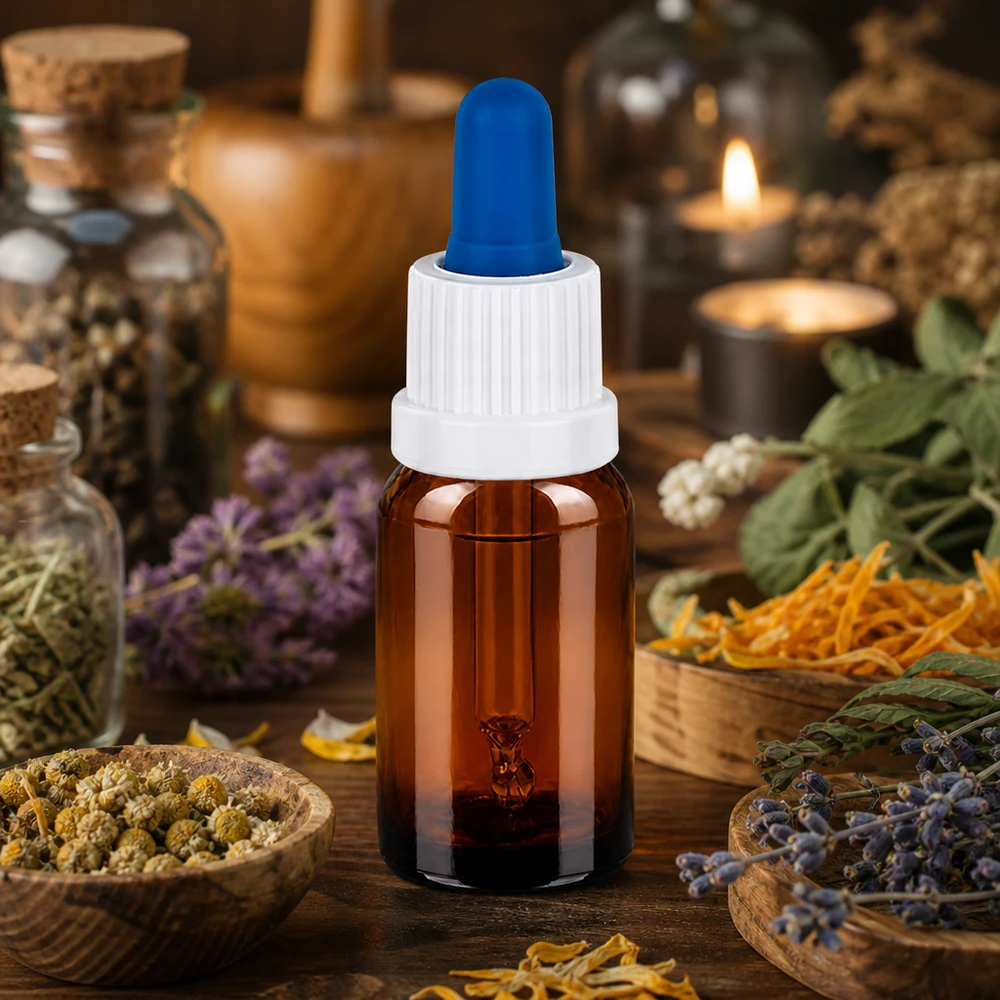 Bouteille pipette 10ml blanc/bleu OV BrownLine UT18/10 BrownLine Bouteille à pipette 10ml avec filetage OV18 et embout dropper bleu pour l'aromathérapie
