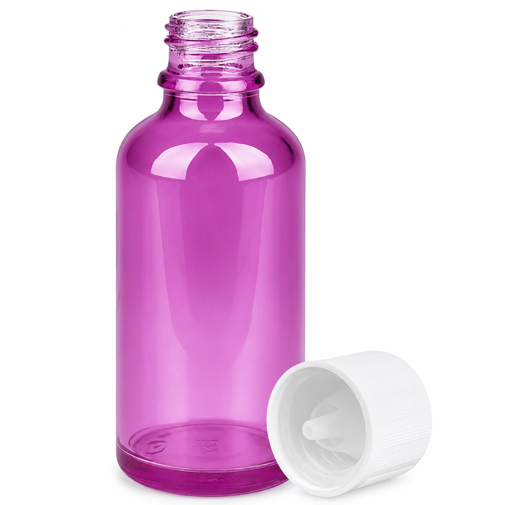 Flacon compte-gouttes 50ml 1.2mm blanc standard sécurité enfant PurpleLine.UT18/50 Petit flacon compte-gouttes de 50ml idéal pour les e-liquides et les teintures à dosage contrôlé