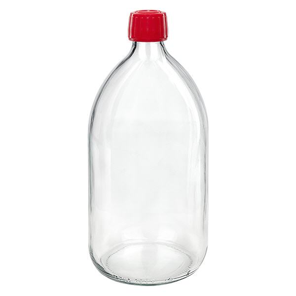 Flacon médical 1000 ml couleur claire avec bouchon rouge Flacon médical 1000 ml couleur claire avec bouchon rouge