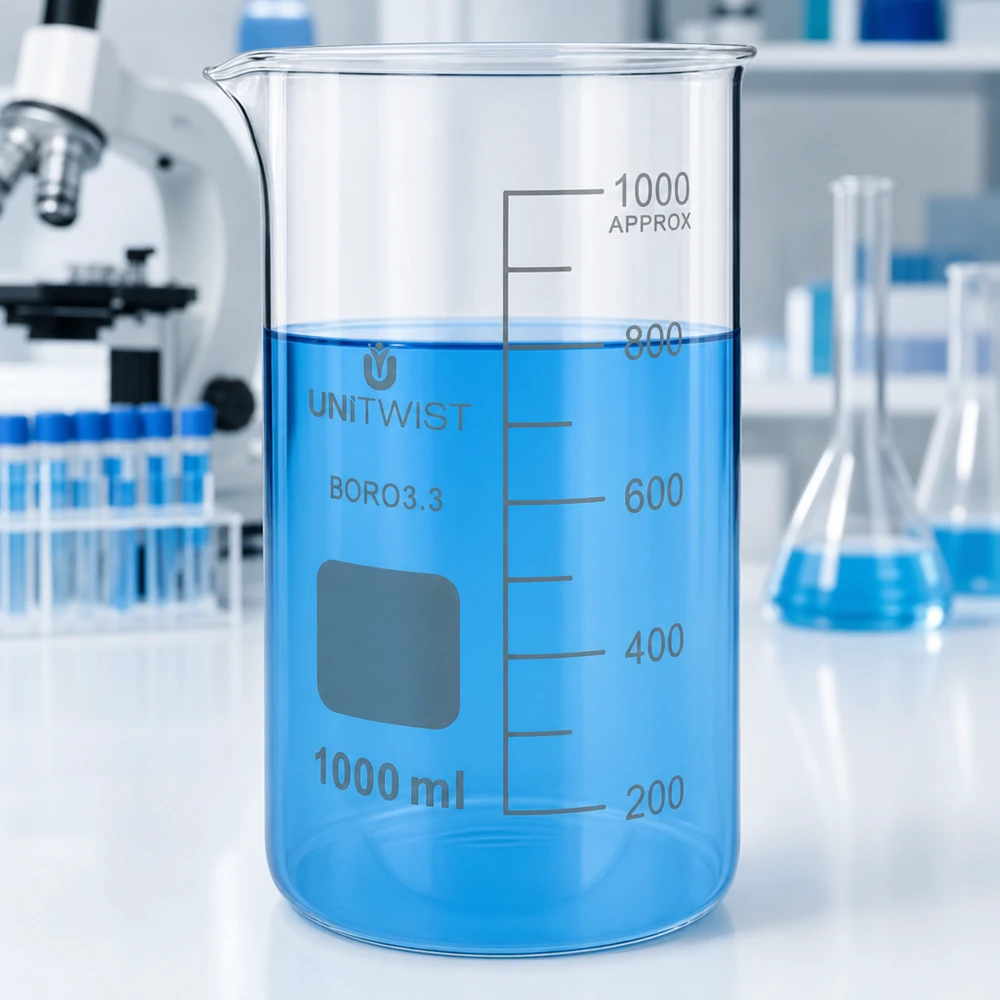 Verre de laboratoire UNITWIST de 1 000 ml, forme cylindrique haute avec bec verseur, en borosilicate résistant à la chaleur