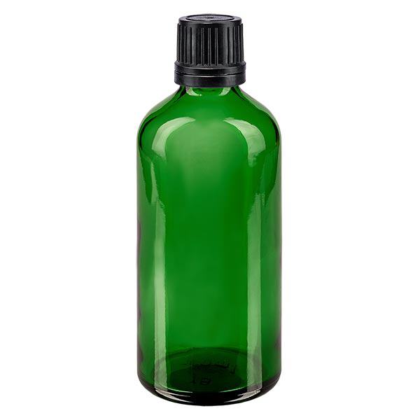 Flacon à pharmacie vert 100ml Bouchon compte-gouttes Pr 1mm noir Bouchon d'originalité Flacon à pharmacie vert 100ml Bouchon compte-gouttes Pr 1mm noir Bouchon d'originalité