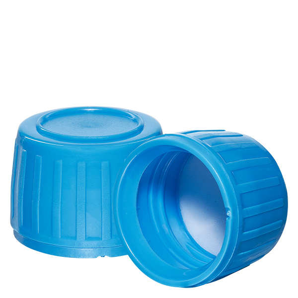 Bouchon à vis bleu avec bague d'inviolabilité PP28 ApoGlas Bouchon à vis bleu avec bague d'inviolabilité PP28 ApoGlas