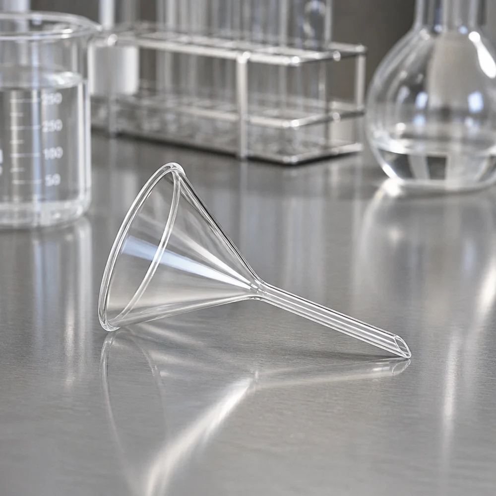 Entonnoir compact à manche court 55mm en verre sodo-calcique robuste pour le laboratoire et la maison