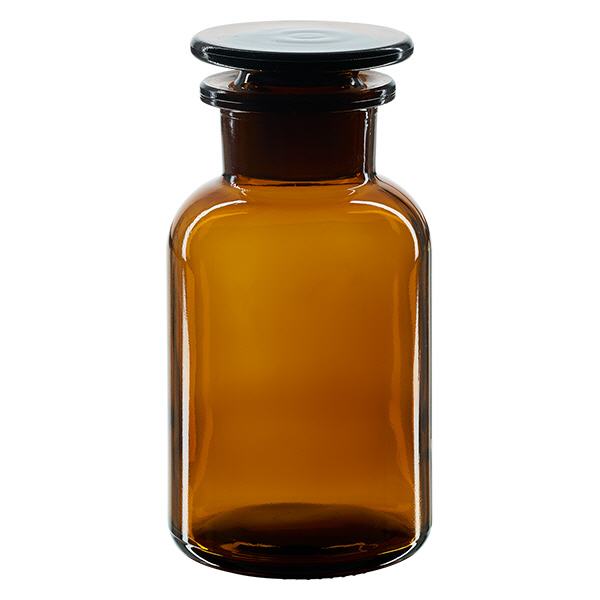 Flacon pharmaceutique 250 ml col large + bouchon en verre ambré