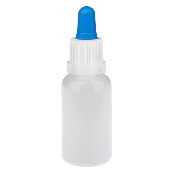 Flacon pipette de 20 ml, blanc/bleu, bouchon inviolable WhiteLine UT18/20 Flacon pipette de 20 ml, blanc/bleu, bouchon inviolable WhiteLine UT18/20