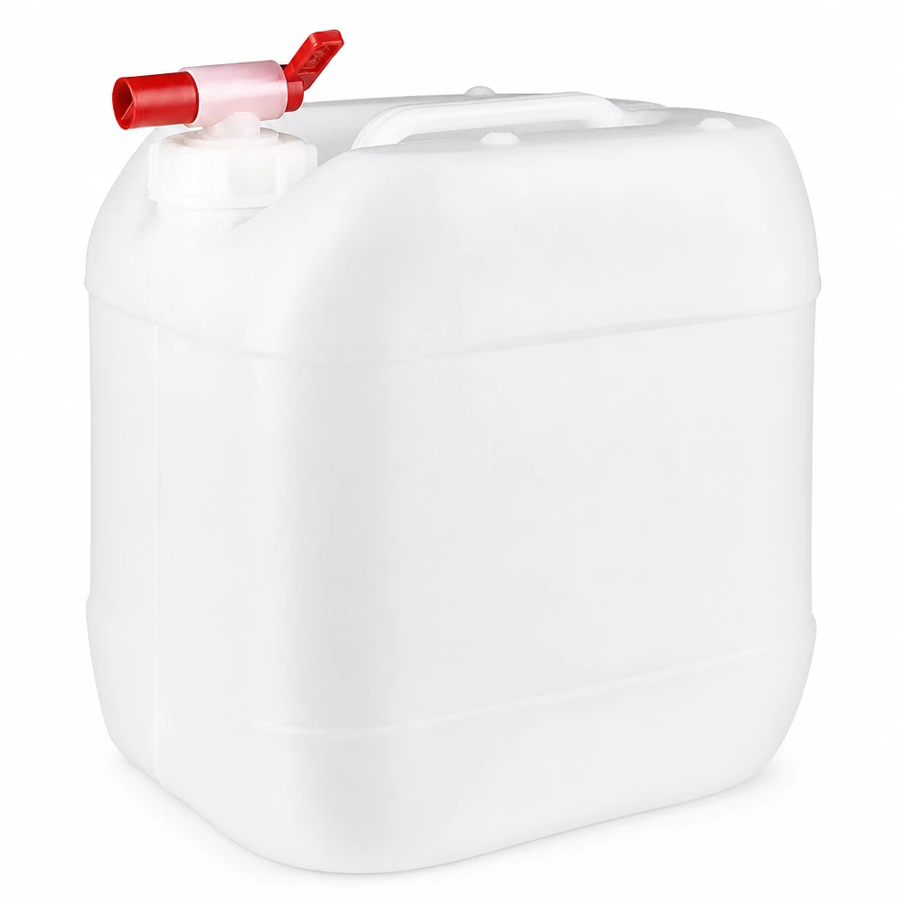 Jerrican de 15 litres avec robinet Bidon rectangulaire en PEHD de 15 L, avec robinet de vidange pratique et poignée de transport, de couleur blanche