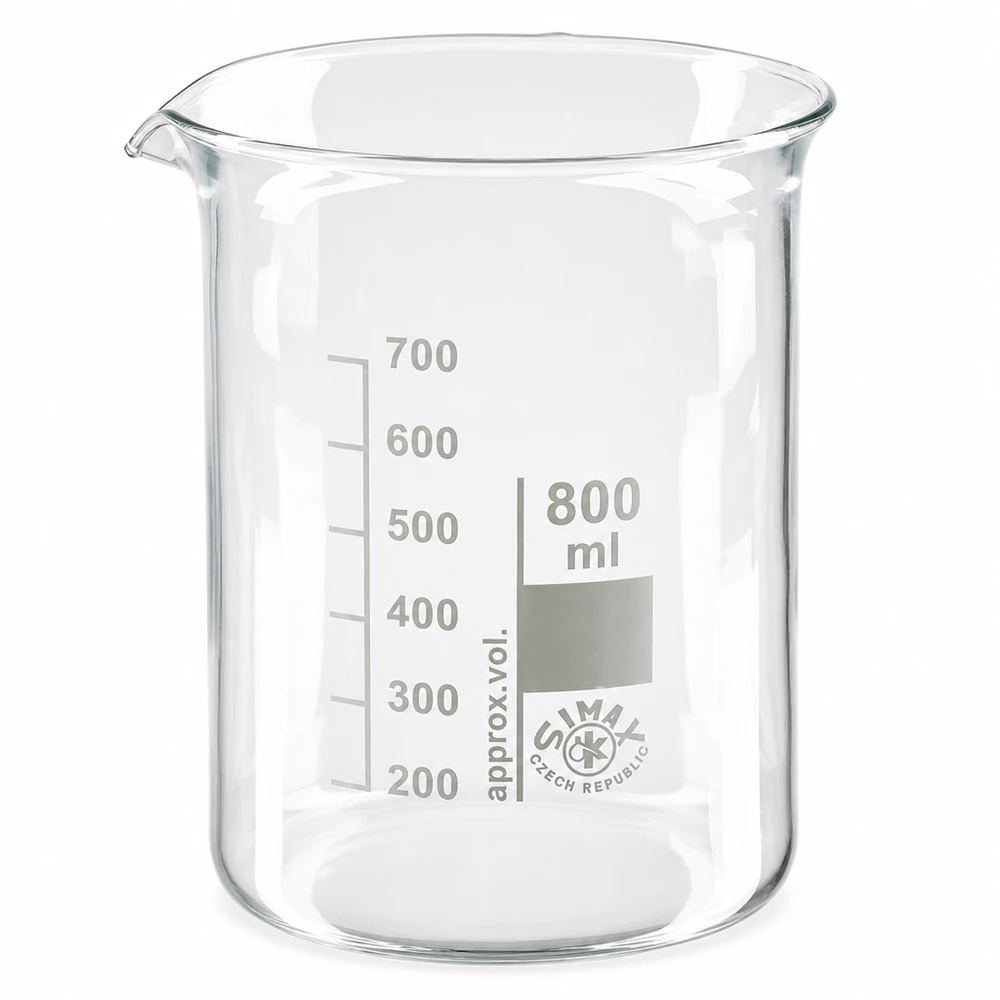 Gobelet 800ml en verre borosilicaté de haute qualité avec bec verseur pour un travail précis en laboratoire
