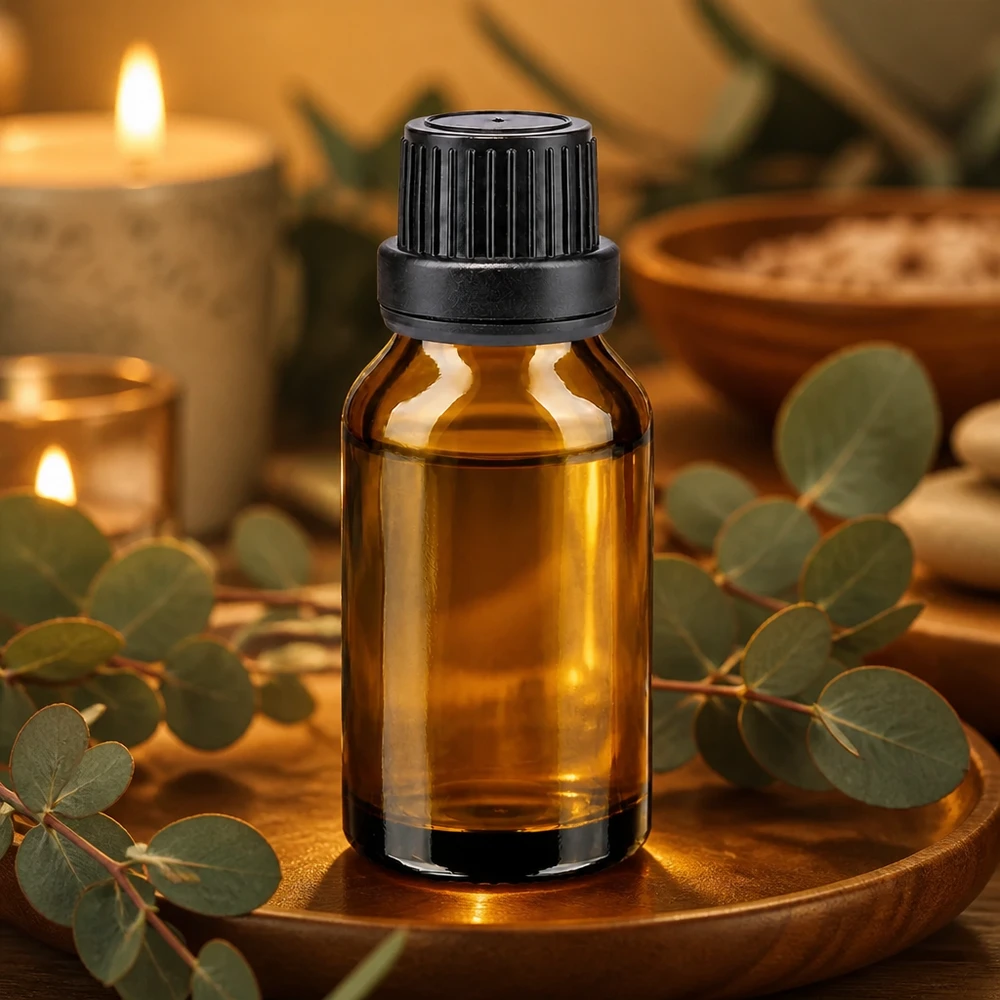 Flacon en verre de 15 ml, couleur ambre, muni d'un bouchon à vis à l'épreuve des enfants, destiné aux huiles essentielles
