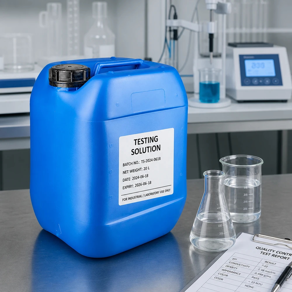 Bidon rectangulaire en plastique de 10 litres, bleu, avec poignée de transport et bouchon OV noir