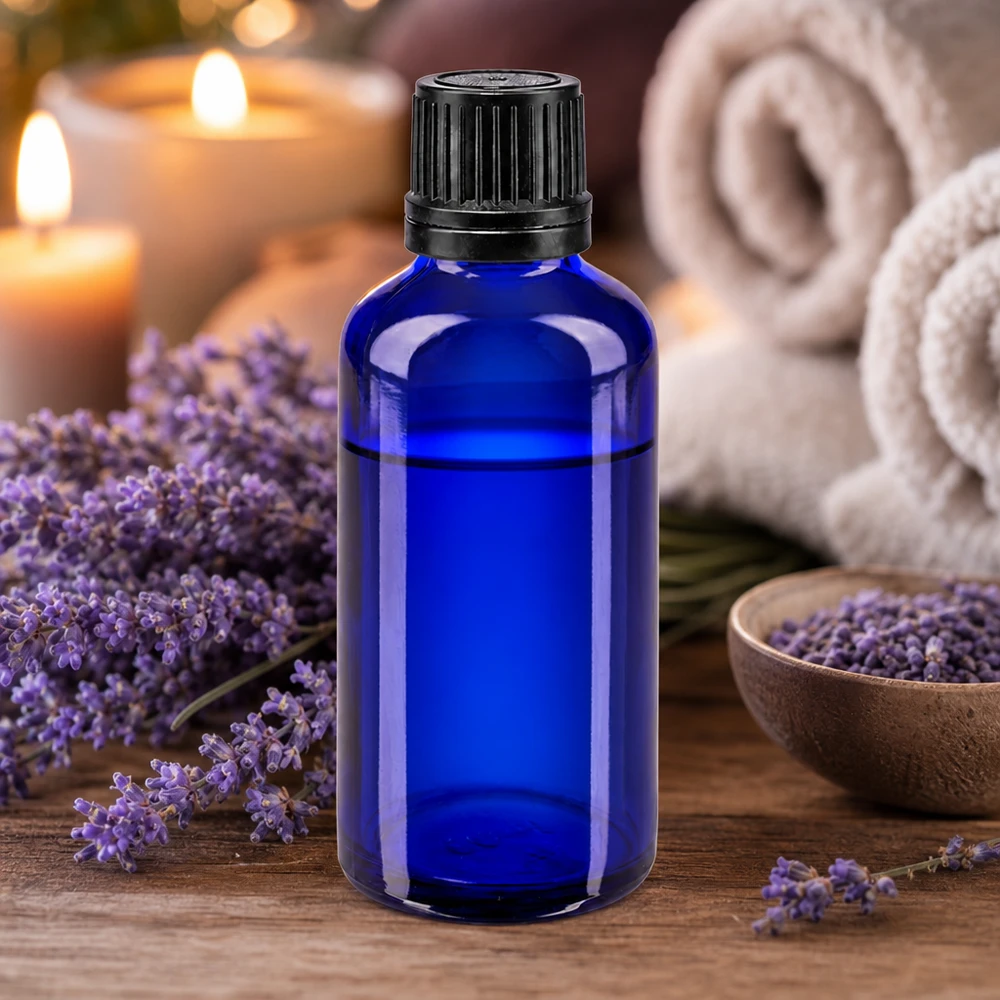 Flacon à pharmacie bleu 50ml bouchon inviolable 1mm noir bouchon d'inviolabilité Flacon en verre bleu cobalt de 50 ml avec compte-gouttes de précision de 1 mm et bouchon à vis noir