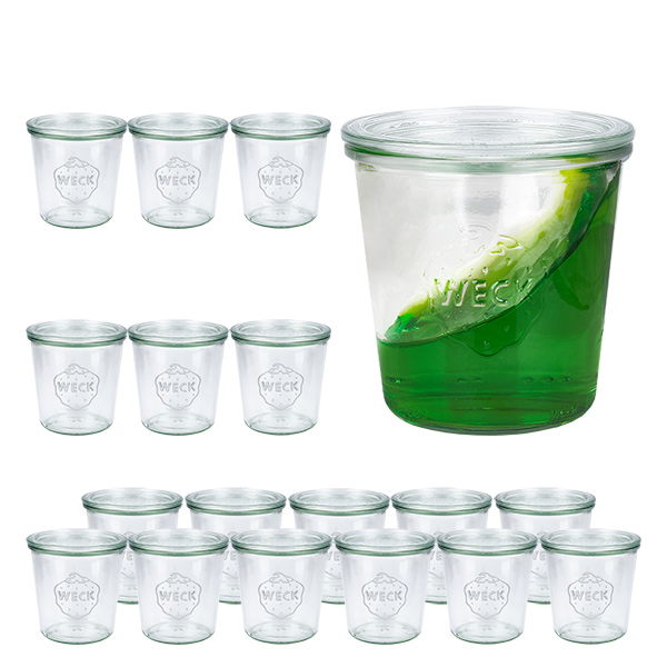 Lot de 18 bocaux Weck de 580ml avec 18 couvercles en verre Lot de 18 bocaux Weck de 580ml avec 18 couvercles en verre