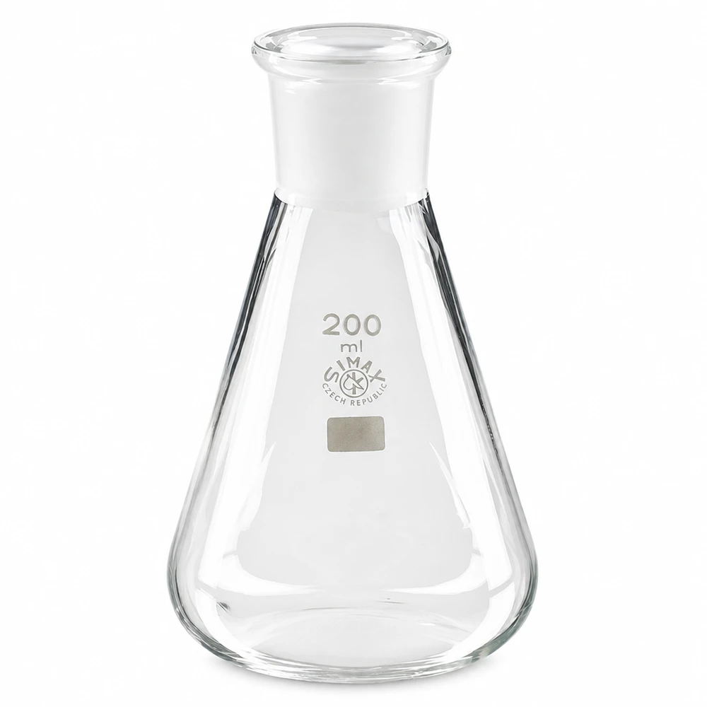 Erlenmeyer 200 ml col étroit, verre borosilicate avec rodage normalisé 29/32 Erlenmeyer 200 ml col étroit, verre borosilicate avec rodage normalisé 29/32