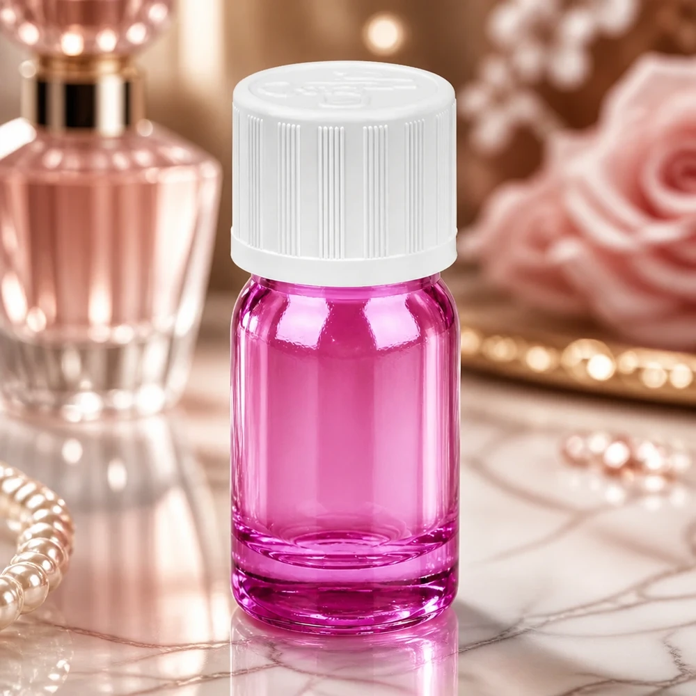 Flacon compte-gouttes 5ml 1,2mm blanc standard à l'épreuve des enfants PurpleLine. UT18/5 Flacon compact en verre violet transparent de 5ml pour une conservation sûre des substances sensibles à la lumière