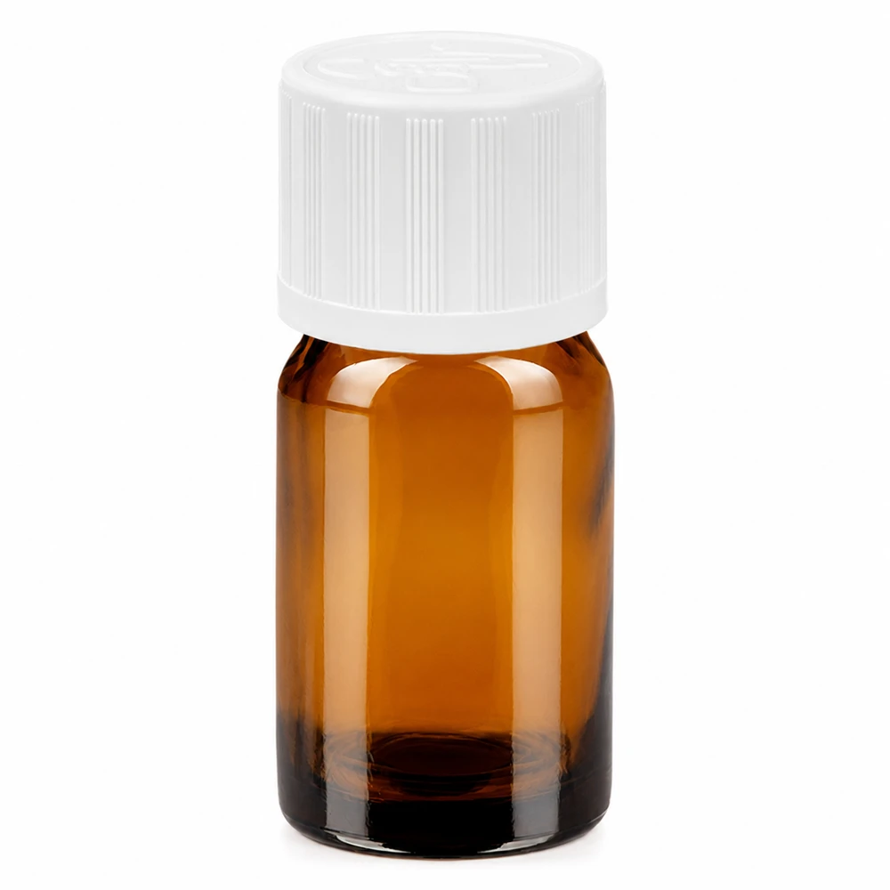 Flacon 5ml 11mm SV w. STD KiSi BrownLine UT18/5 Flacon en verre brun de 5ml avec bouchon à vis blanc pour huiles essentielles et médicaments