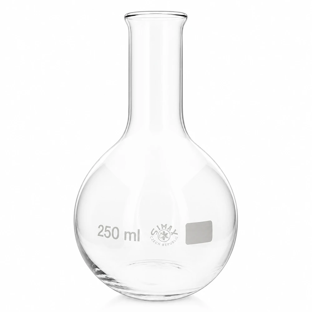 Ballon à fond plat 250ml en borosilicate à col étroit avec bord arrondi Ballon de laboratoire 250ml à col étroit pour les synthèses et réactions chimiques