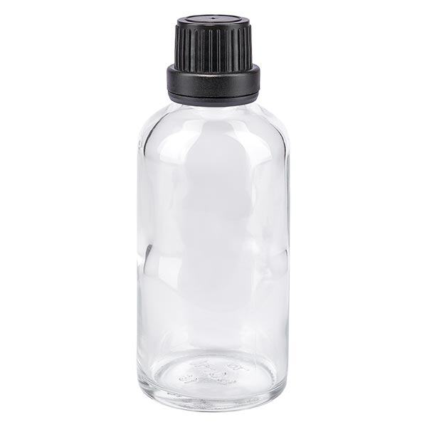 Flacon à pharmacie transparent 50ml bouchon inviolable 2mm noir Flacon à pharmacie transparent 50ml bouchon inviolable 2mm noir