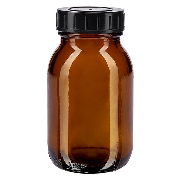 Flacon à col large 125ml en verre brun avec bouchon vissé Flacon à col large 125ml en verre brun avec bouchon vissé