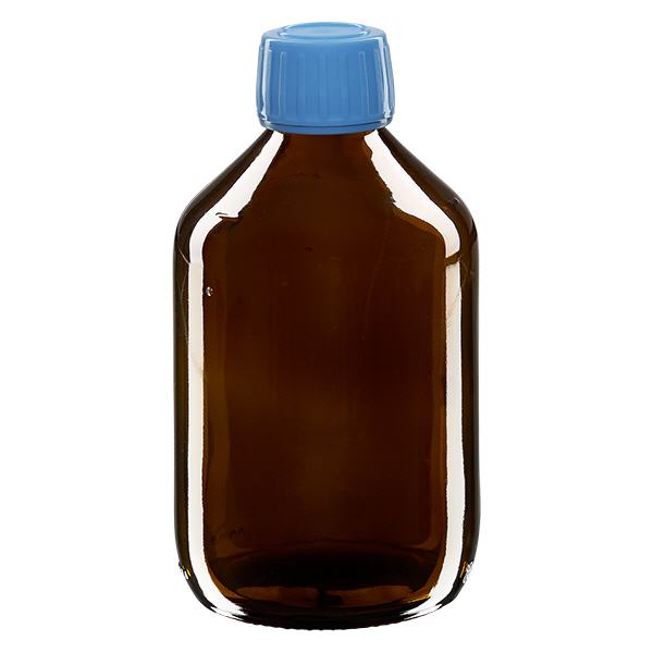 Flacon médical 300 ml couleur ambrée avec bouchon bleue Flacon médical 300 ml couleur ambrée avec bouchon bleue
