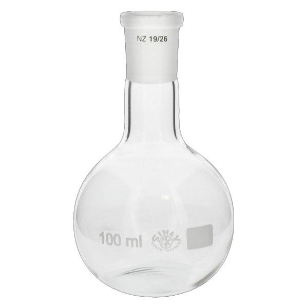 Ballon à fond plat 100 ml à col étroit, en verre borosilicate avec rodage normalisé 19/26