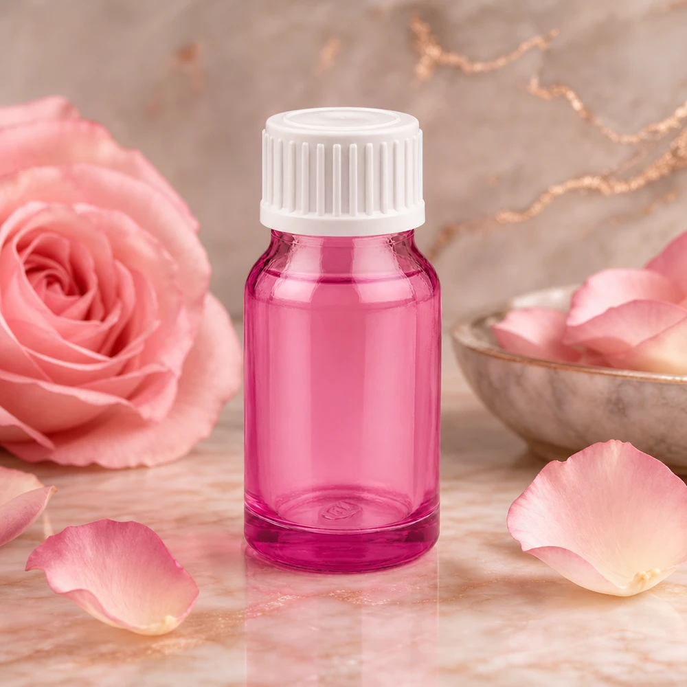 Bouteille en verre de haute qualité de couleur lilas avec bouchon blanc à l'épreuve des enfants pour un dosage professionnel