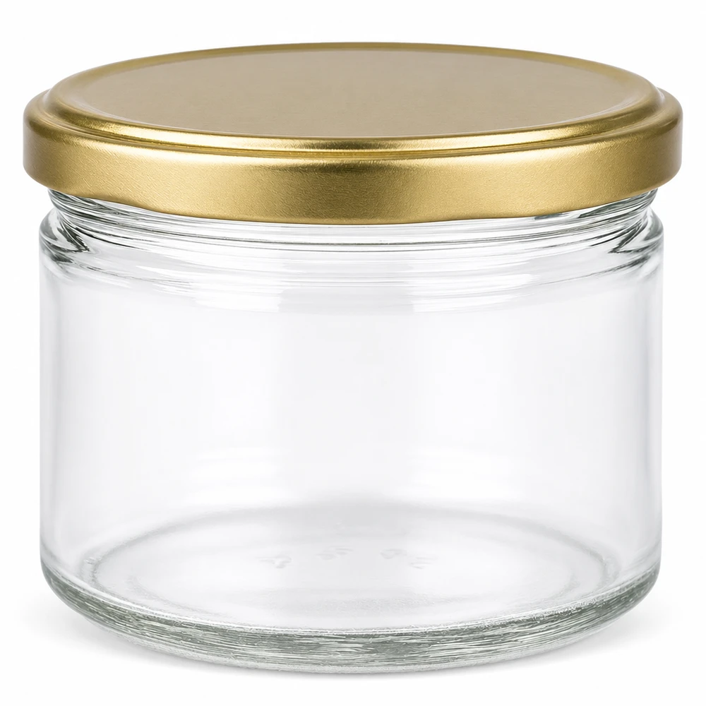 Pot de miel vide de 700g avec couvercle doré à visser BasicSeal pour confitures et conserves de miel en verre clair