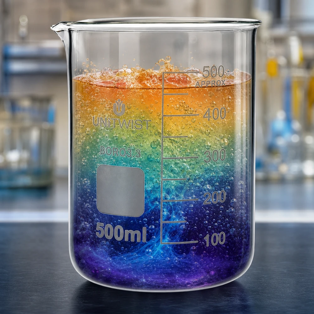 UNiTWIST 500 ml, récipient de laboratoire de forme basse en verre borosilicaté 3.3 résistant à la chaleur, destiné à la chimie