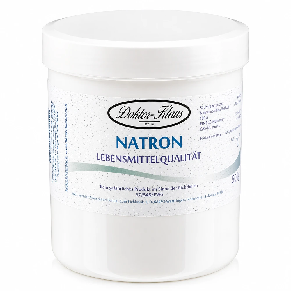 Bicarbonate de soude Doktor Klaus, en boîte blanche de 500 g, apte à l’utilisation alimentaire 500g de bicarbonate de soude Docteur Klaus en boîte blanche Qualité alimentaire pour la cuisine et le ménage