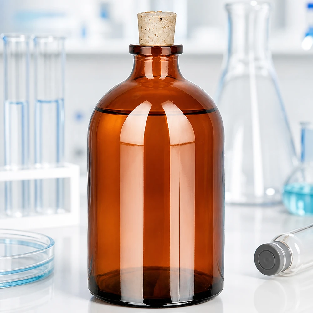 Flacon en verre ambré 100 ml avec bouchon de liège 11/14 mm Lagerflasche Braunglas schmal 100ml mit Naturkorken zum Verschließen