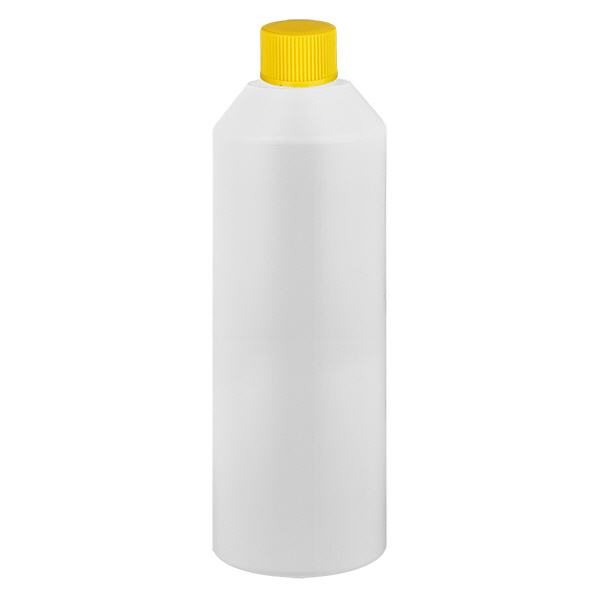 Flacon de pharmacie HDPE 250ml blanc avec bouchon vissable jaune