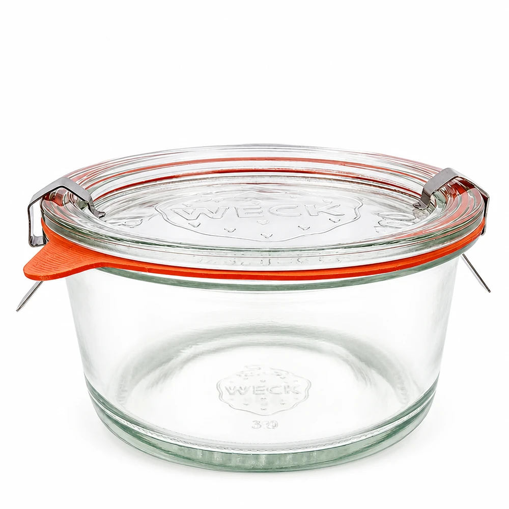 WECK Pot Gourmet 450ml RR120 avec couvercle en verre et anneau en caoutchouc orange pour la mise en conserve