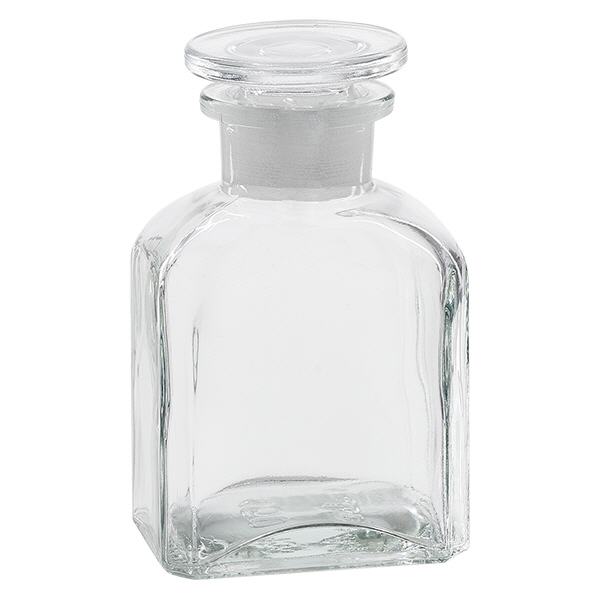 Flacon carré col large 150 ml + bouchon RIN, verre clair Flacon carré col large 150 ml + bouchon RIN, verre clair