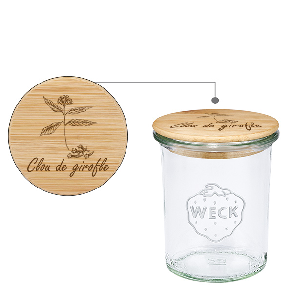 Boîte en bois « Oeillets » avec verre WECK plongeant 160 ml