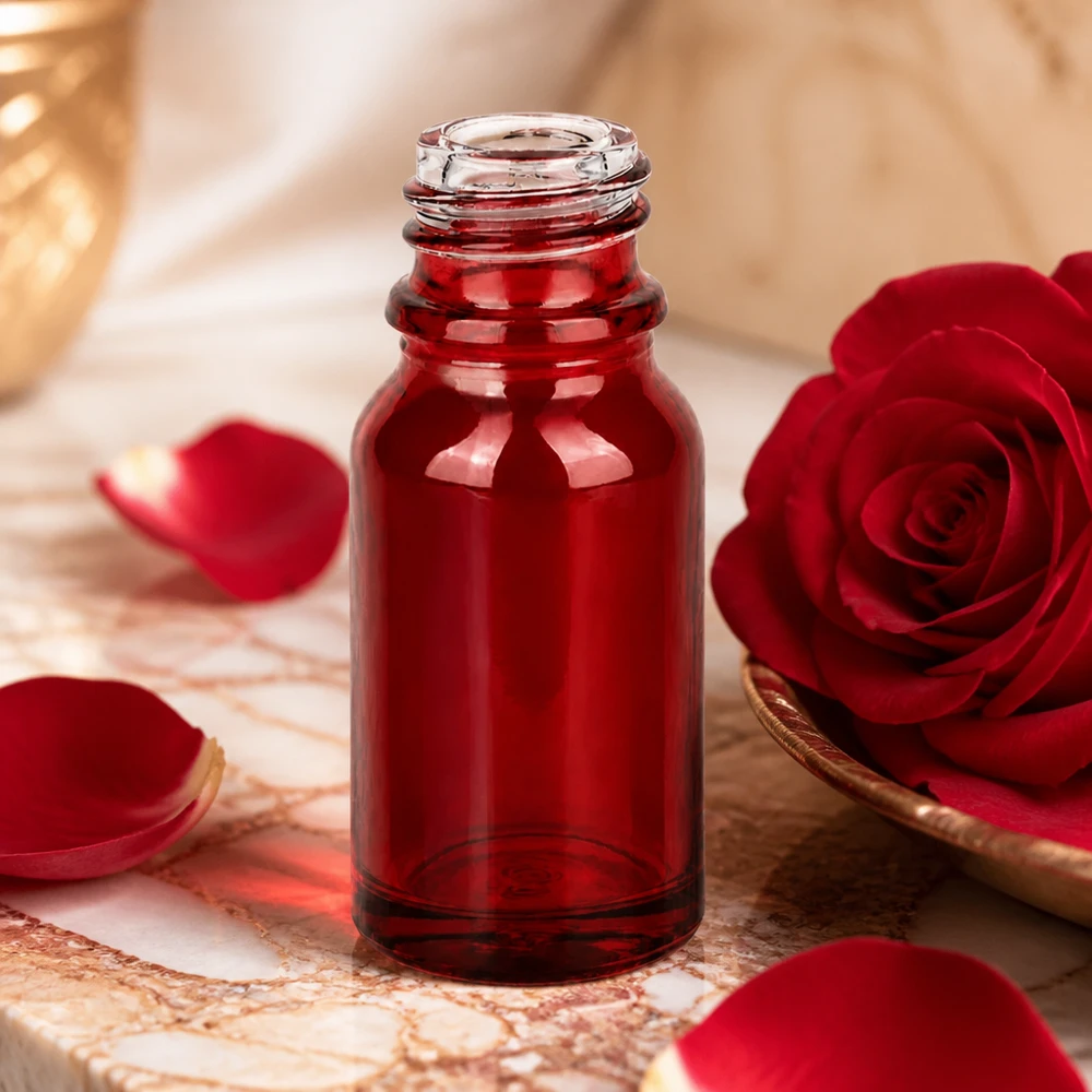 Flacon à pharmacie 10ml RedLine UT18/10 UNiTWIST Elégant flacon rouge de 10ml UT18/10 parfait pour les cosmétiques et l'aromathérapie