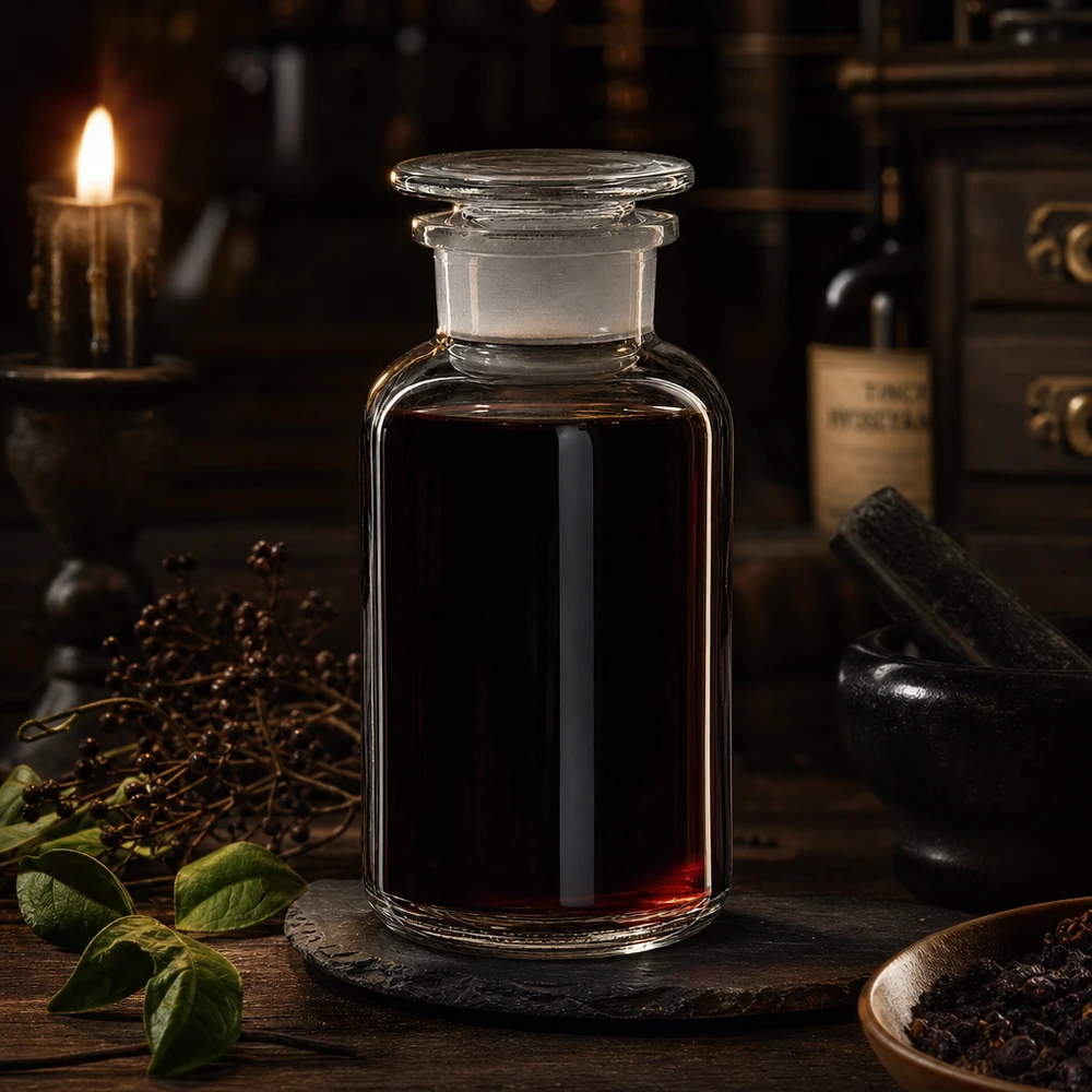 Flacon pharmaceutique 500 ml col large + bouchon verre clair Flacon de pharmacie ancien de 500 ml, à épaules arrondies, transparent, muni d'un bouchon en verre, à la lueur des bougies