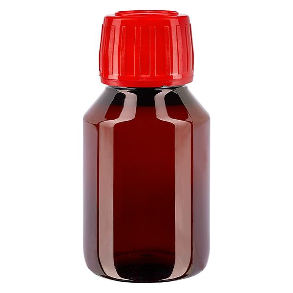 Bouteille PET 50ml avec bouchon rouge,bouchon d'inviolabilité