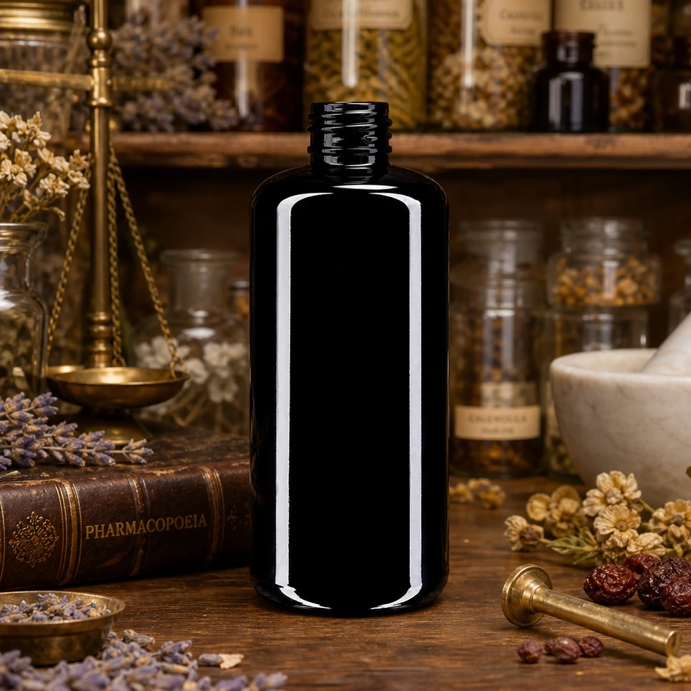 Flacon en verre violet 200 ml GCMI 410/24 (verre Miron) Bouteille cosmétique robuste de 200ml Miron en verre violet Draco pour le stockage à long terme de substances sensibles