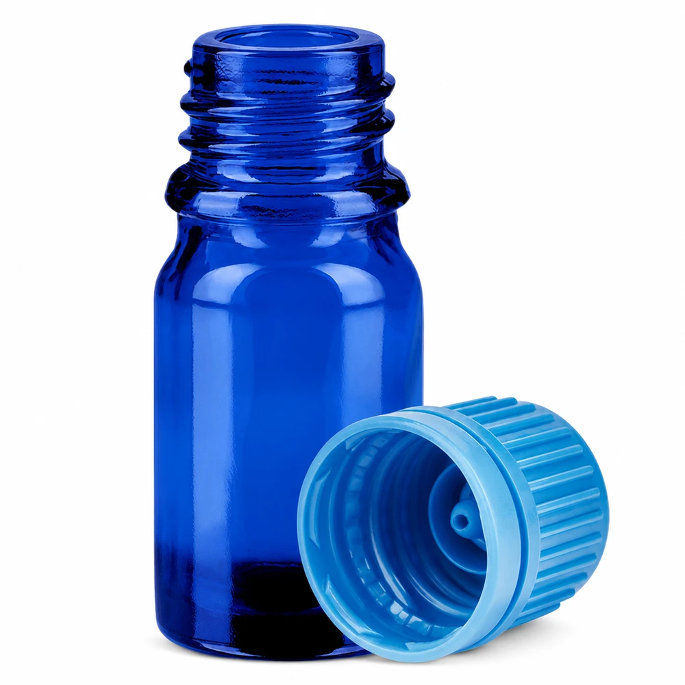 Flacon 5ml 11mm SV bleu OV BlueLine UT18/5 Flacon pratique de 5ml en verre au cobalt avec filetage UT18 pour le laboratoire et la pharmacie
