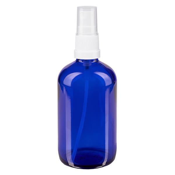 Flacon de pharmacie bleu 100ml embout spray blanc Flacon de pharmacie bleu 100ml embout spray blanc